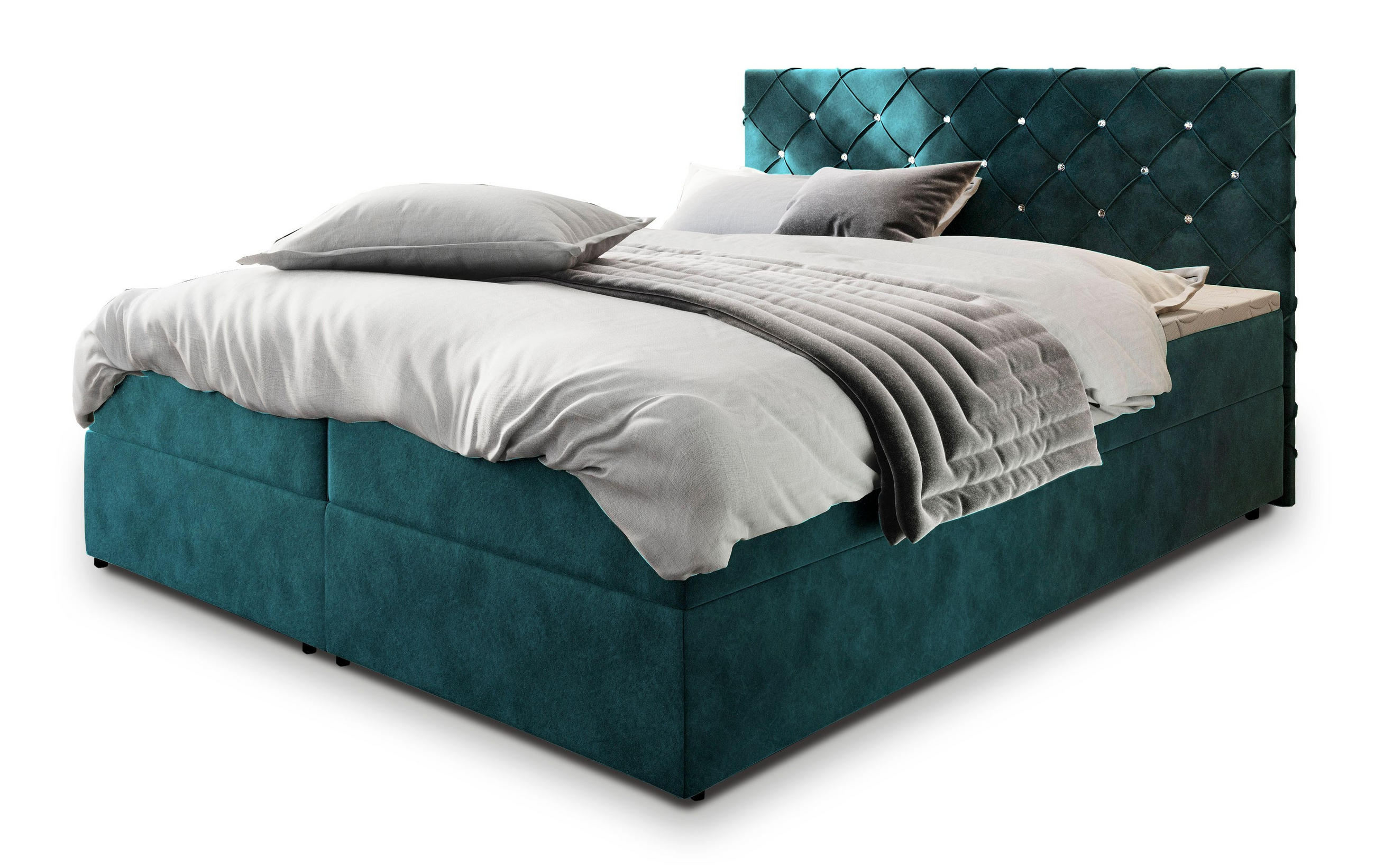 POSTEL BOXSPRING RIVA 140x200 cm, s matrací a úložným prostorem, petrolejová - petrolejová, kompozitní dřevo/textil (140/200cm) - MASSENO