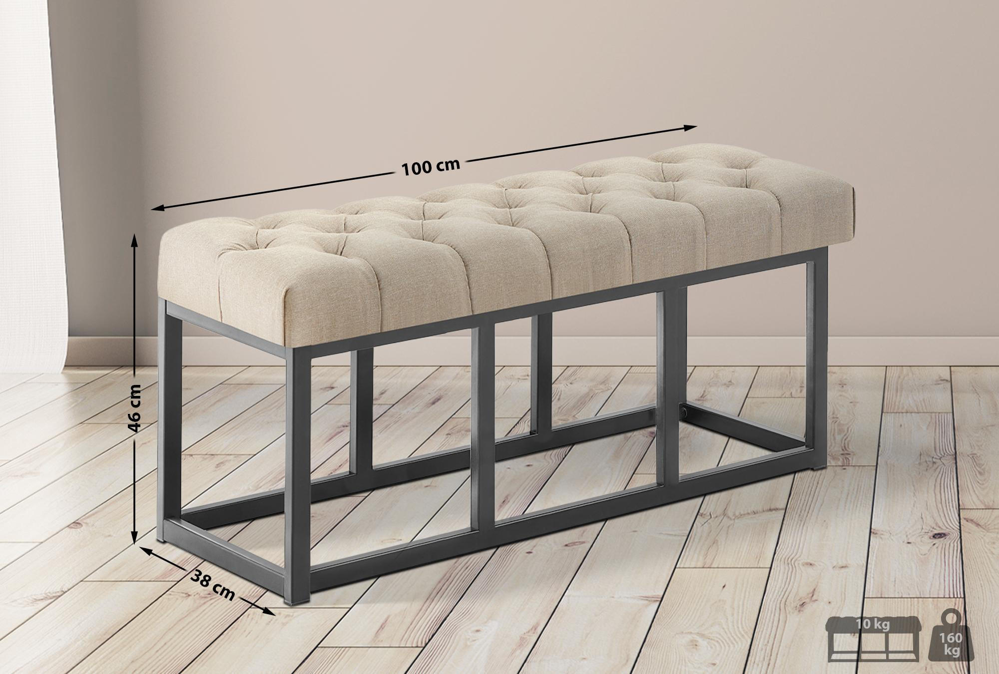 SITZBANK 100/38 cm Stoff Taupe - Taupe/Schwarz, Textil/Metall (100/46/38cm) - CLP