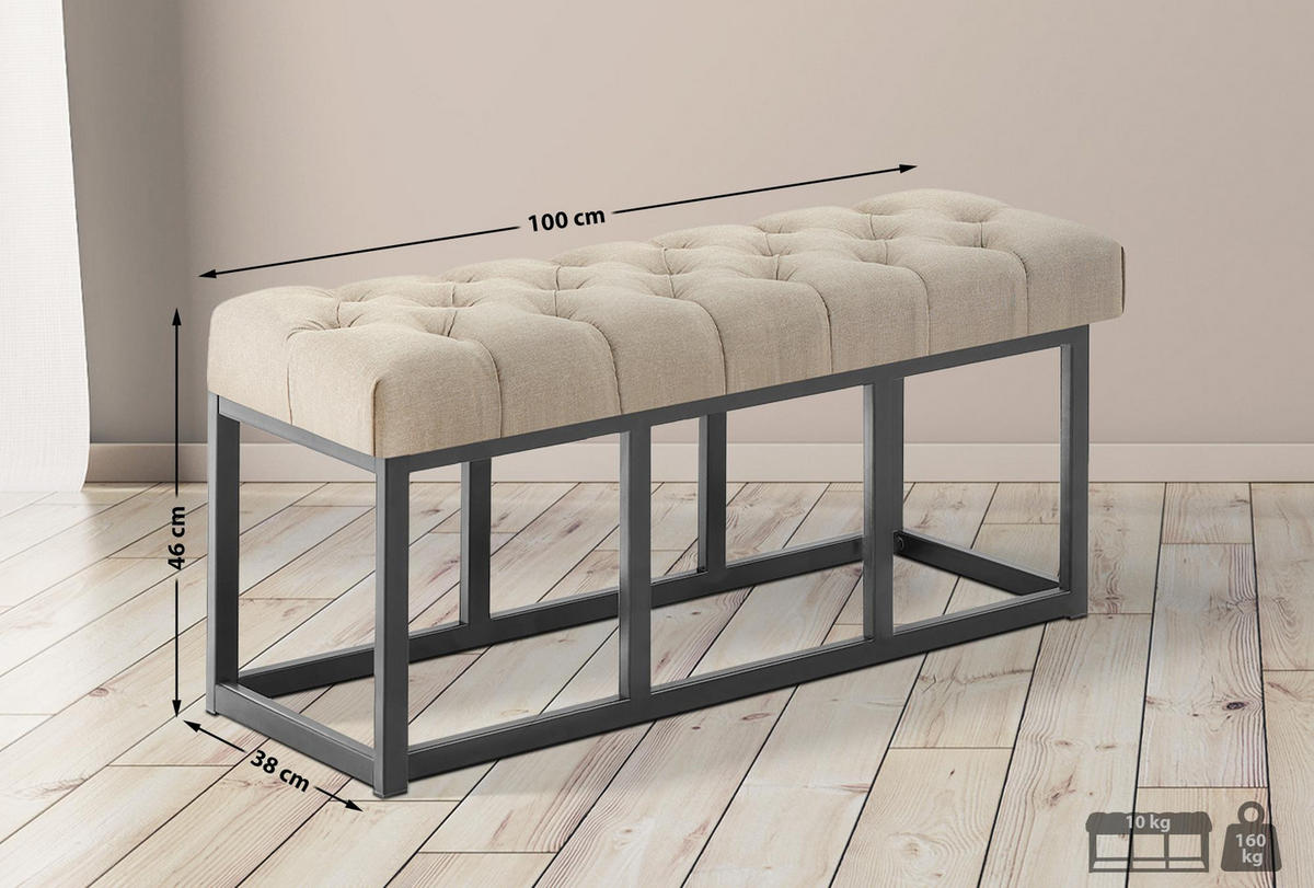 SITZBANK 100/38 cm Stoff Taupe - Taupe/Schwarz, Textil/Metall (100/46/38cm) - CLP