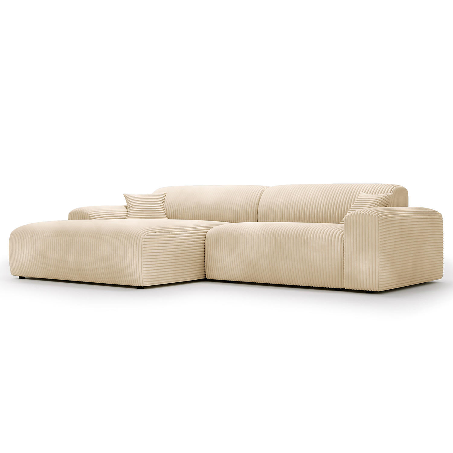 ECKSOFA mit Longchair - Cord - Beige/Schwarz, Kunststoff/Textil (284/178cm) - home24