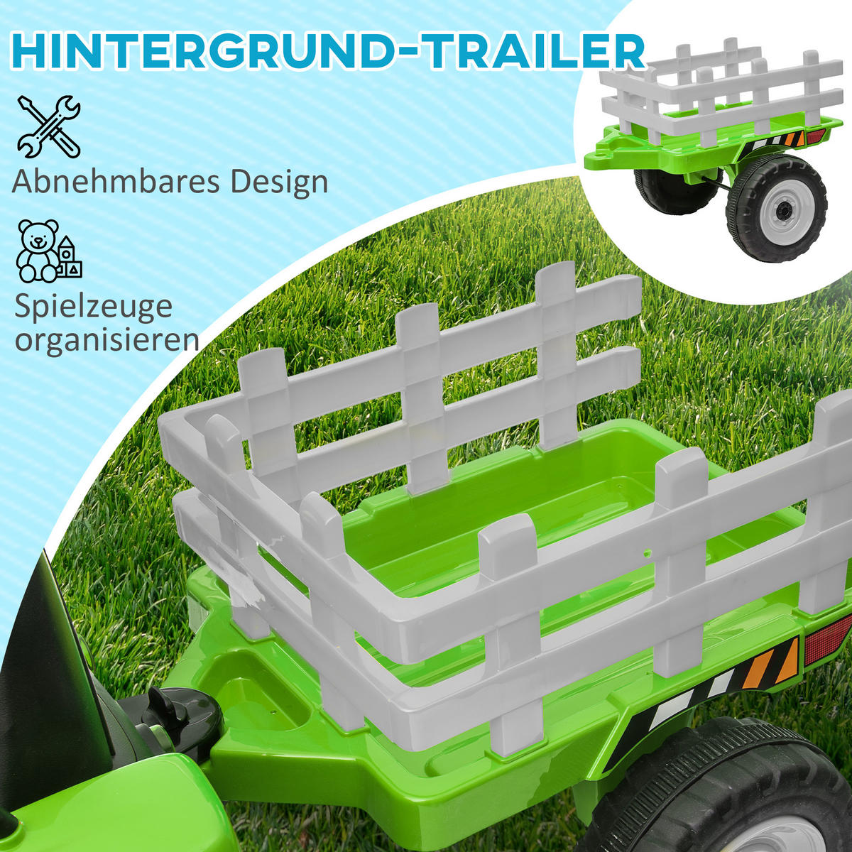 ELEKTRISCHER Traktor Kinder Aufsitztraktor mit MP3 Funktion, 3-6KM/H, Grün - Grün, Metall (136.5/50/52.5cm) - HOMCOM