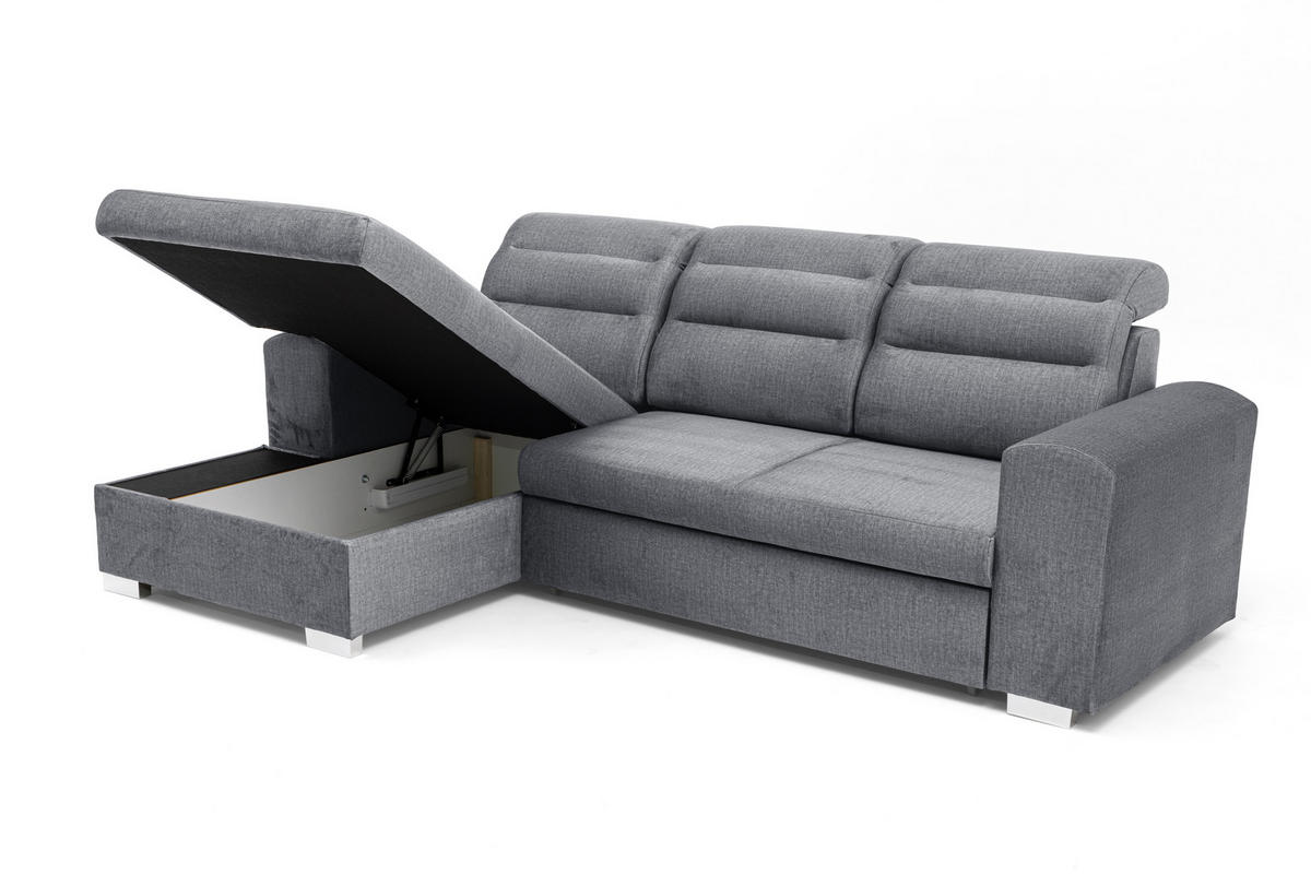 ECKSOFA CLOUD S Links mit Schlaffunktion 120x200 Velours Grau - Chromfarben/Grau, Holz/Kunststoff (155/260cm) - Muffo