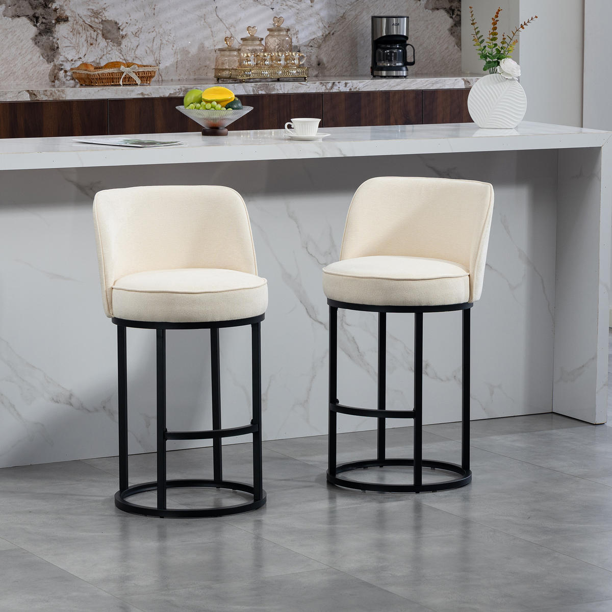 BARHOCKER 2er-Set mit Leinenbezug und Metallbeinen, Beige - Beige, Textil (46.5/88.5/49.5cm)