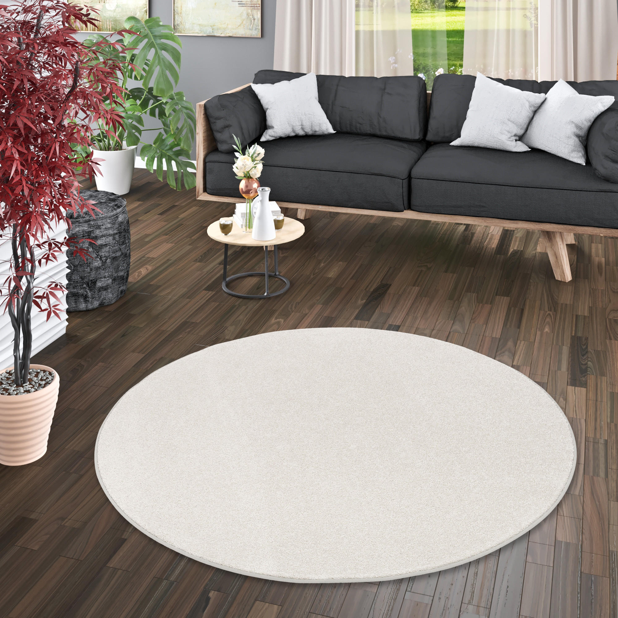 HOCHFLOR VELOURS TEPPICH LUNA RUND - Hellgrau, Textil (200/200cm) - Snapstyle