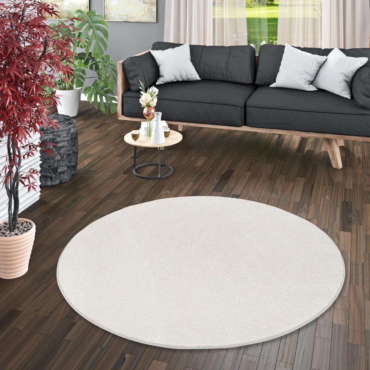 HOCHFLOR VELOURS TEPPICH LUNA RUND - Hellgrau, Textil (133/133cm) - Snapstyle