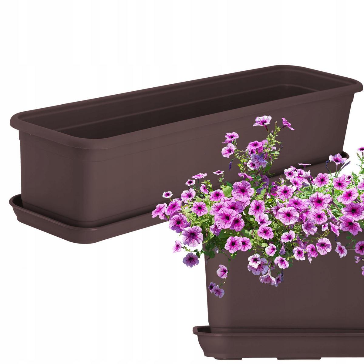 BALKONKASTEN mit Untersetzer 60 cm, Braun - Braun, Kunststoff (15/60cm) - KADAX