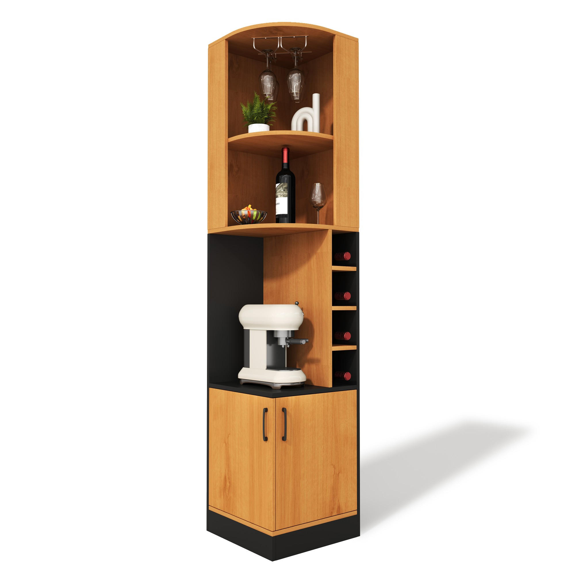 HIGHBOARD DE-38705 40/40/182 cm Weinglasregal und 4 Weinfächer Holz - Naturfarben, Holzwerkstoff (40/182/40cm) - ComfortXL