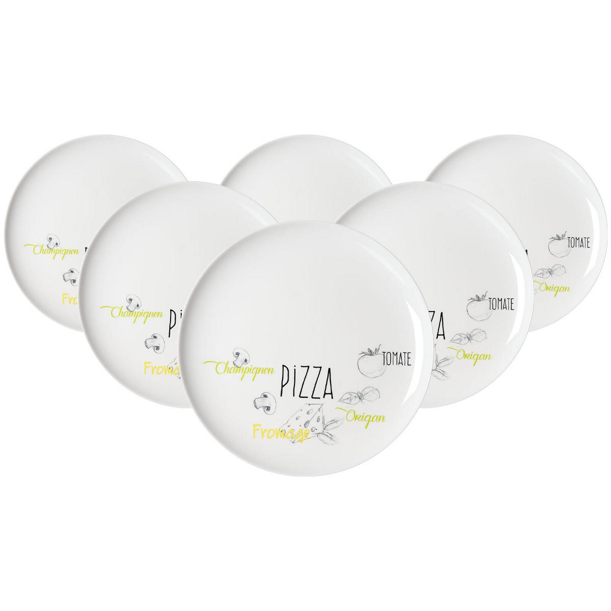 PIZZATELLER Alberto weiß-bunt ø 32 cm 6er Set - Multicolor/Weiß, Glas (32cm) - Ritzenhoff Breker