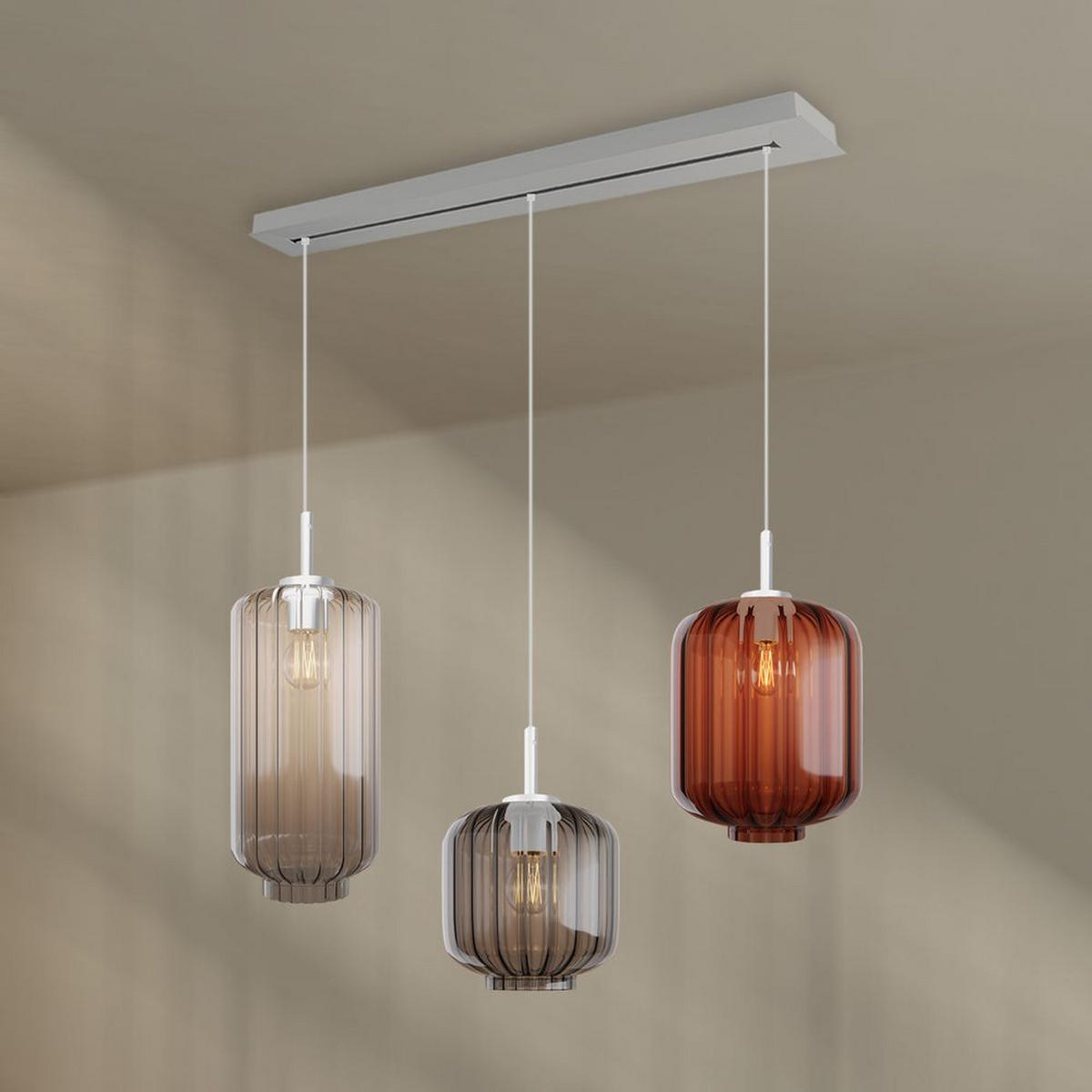 HÄNGELEUCHTE Velo 3-flammig Mehrfarbig Ø 18/20/25cm - Multicolor/Weiß, Glas (25/25/27cm) - s.luce