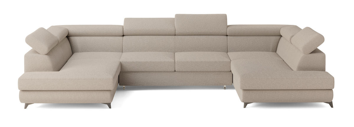 WOHNLANDSCHAFT VINTESSA Beige Boucle-Stoff mit Schlaffunktion - Beige, Holz (323/89/190cm) - MASSENO