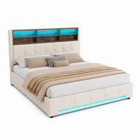 BETT mit Stauraum 180x200 cm Samt Beige - Beige, Metall (180/200cm) - Meubliv