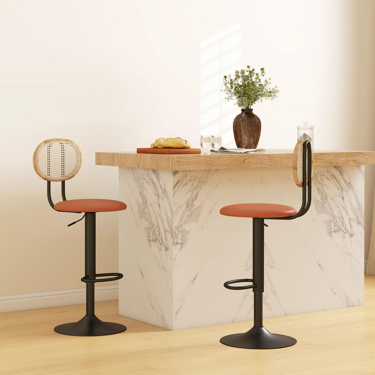 BARHOCKER 2er-Set DE-14747 höhenverstellbar & schwenkbar mit Fußstütze Braun - Braun, Metall (52/113.5/40.5cm) - ComfortXL