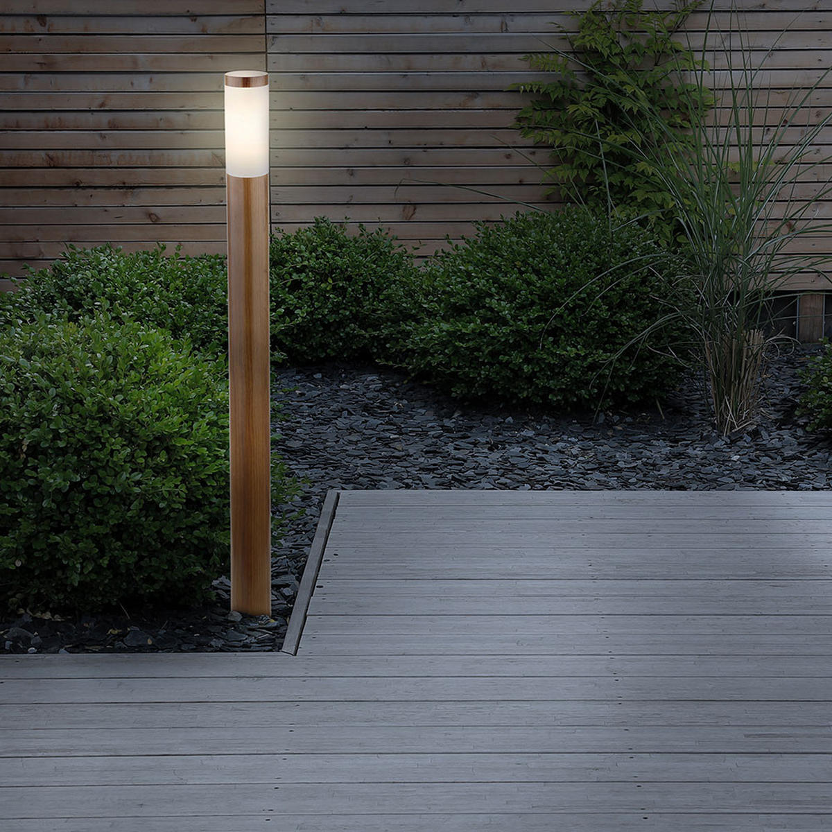 STEHLEUCHTE Edelstahl Braun Holzoptik 2er Set - Braun, Metall (12.7/12.7/110cm) - Globo Lighting