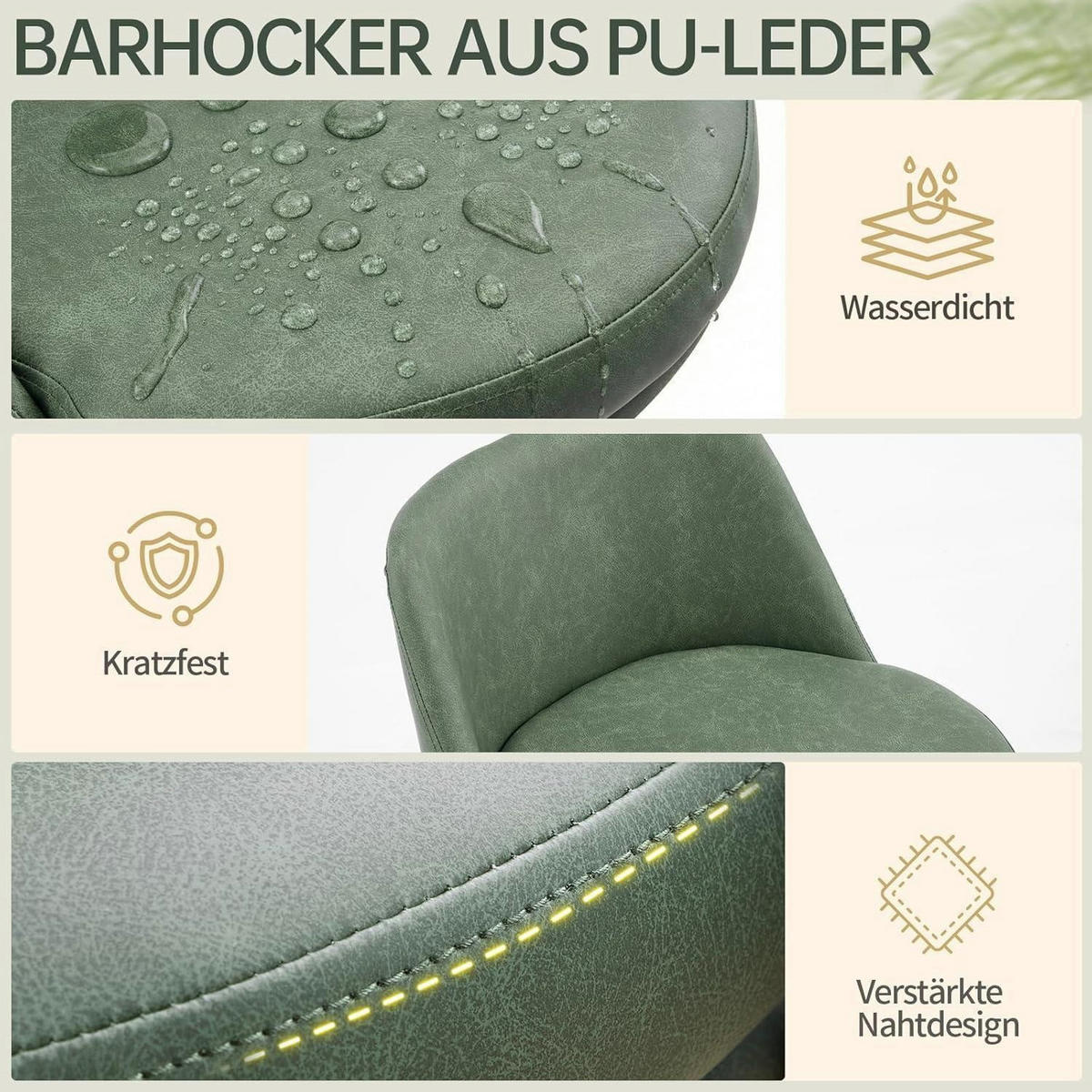 BARHOCKER 2er Set PU-Leder Dunkelgrün Höhenverstellbar - Grün, Kunststoff (48/85/45cm)