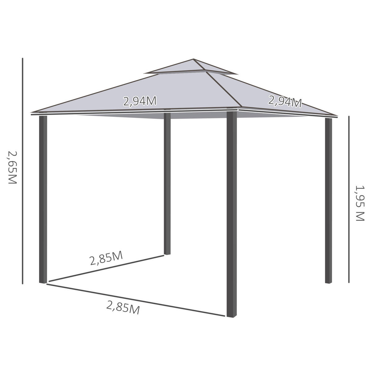 GARTENPAVILLON 294/294/265 cm anthrazit aus Polyester mit Netzseiten - Grau, Textil (294/265/294cm) - OKWISH