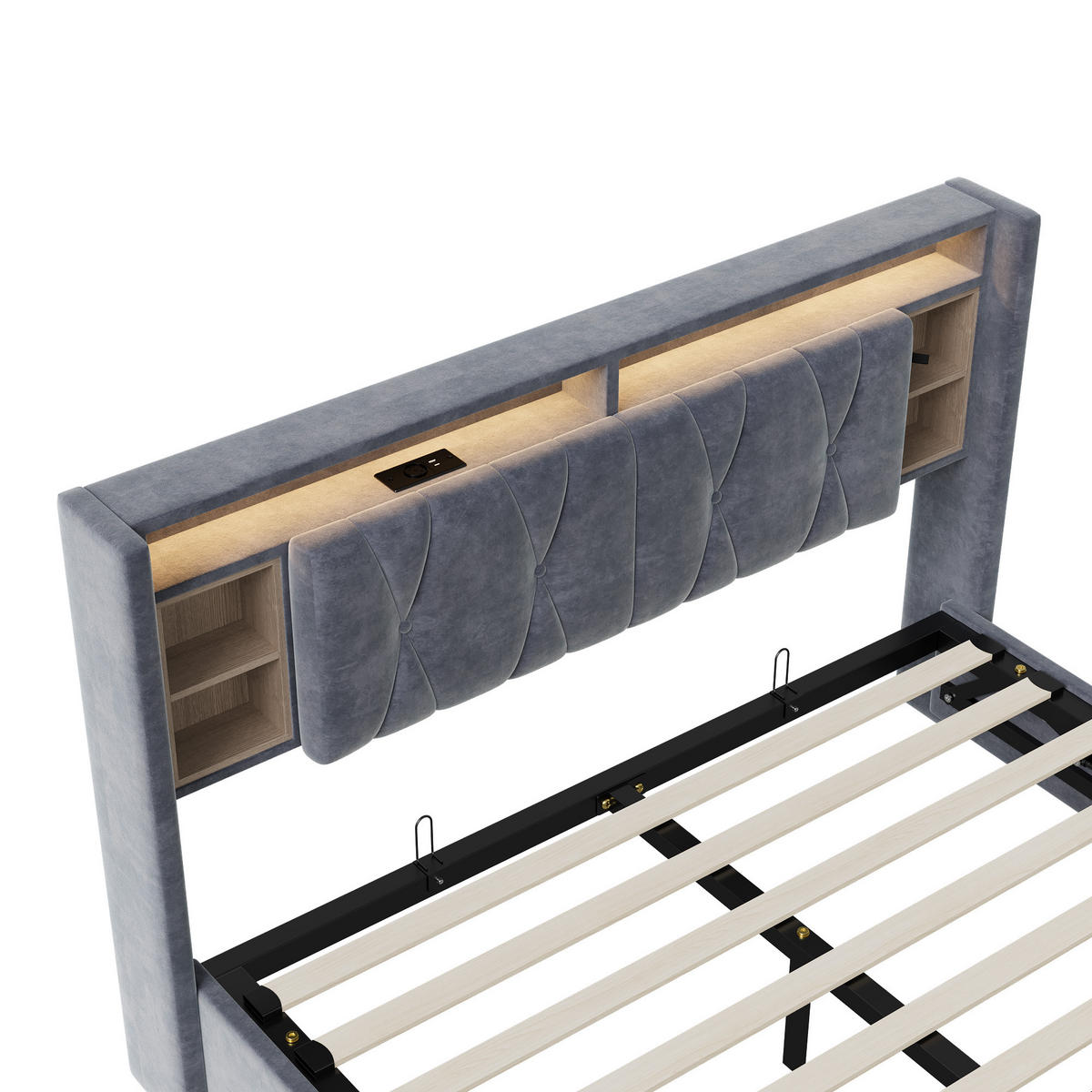 POLSTERBETT 160x200 cm LED Bettkasten USB Samt grau - Grau, Holz (160/200cm) - LEBENLANG