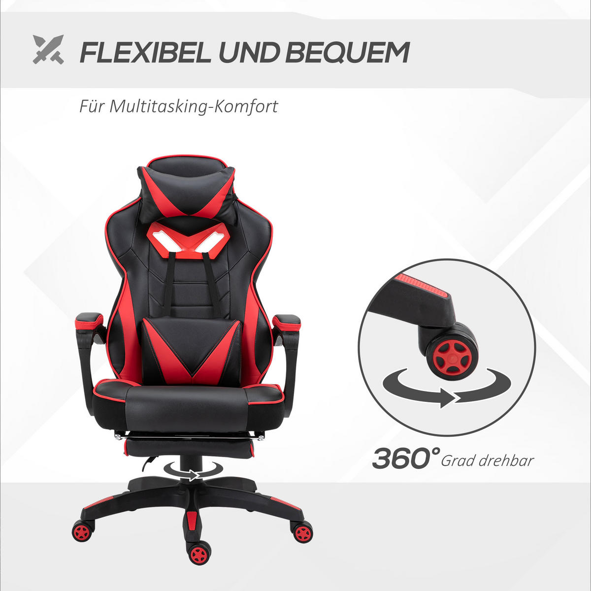 ERGONOMISCHER Bürostuhl, Schwarz+Rot - Multicolor, Leder (70/118.5/65cm) - Vinsetto