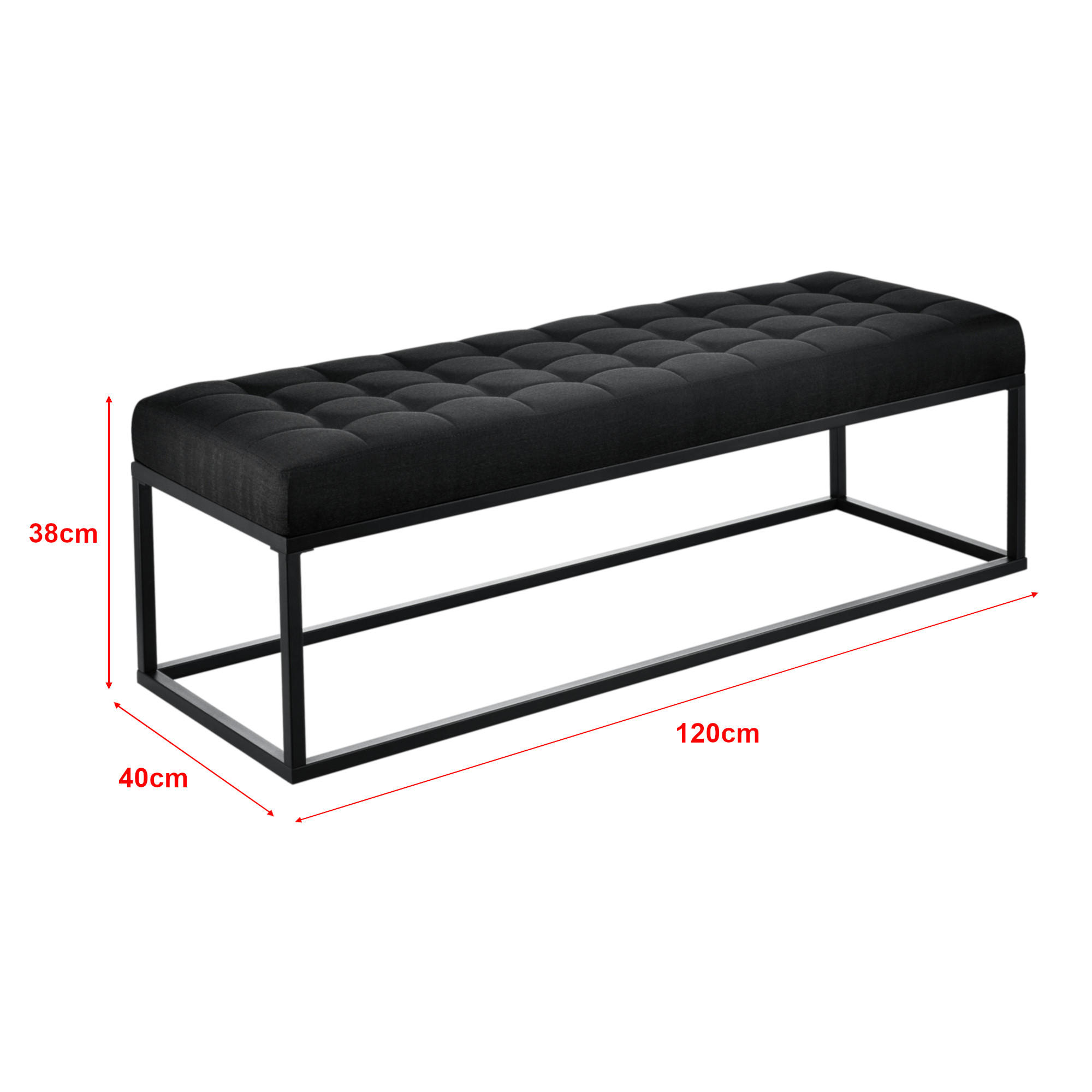 POLSTERBANK Salta - Schwarz, Textil/Metall (120/38/40cm) - pro.tec
