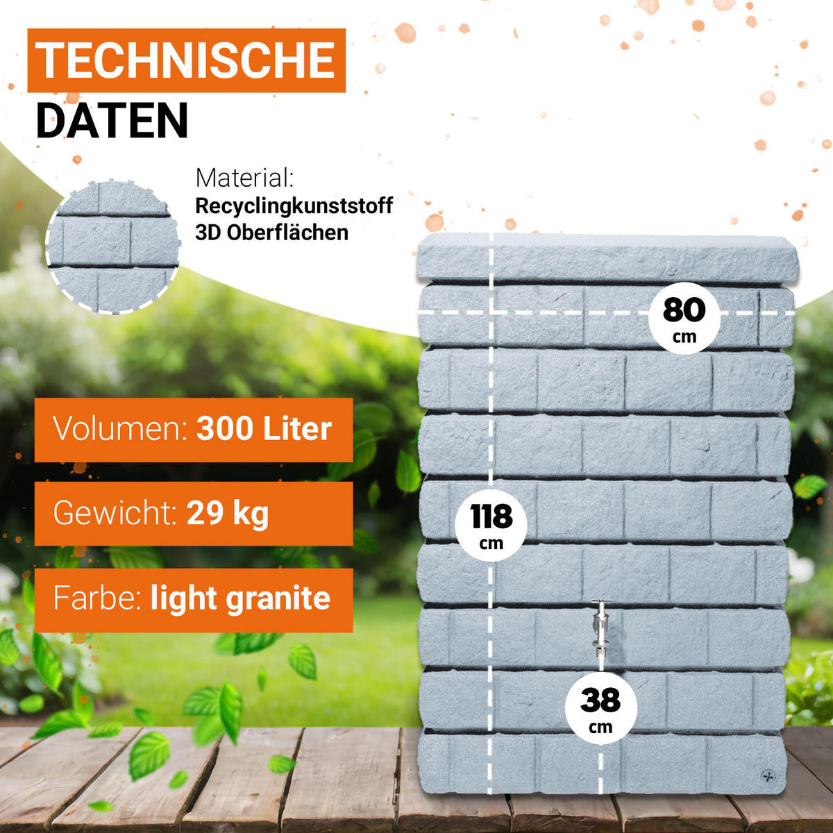 JUNIOR Wandtank 300 L, light e - Hellgrau, Kunststoff (40/118/80cm) - GARANTIA