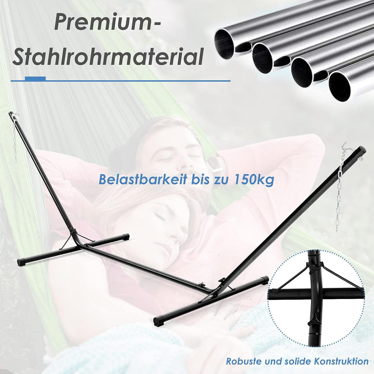 STATIV för hängmatta Svart - Svart, Metall (100/325/106cm) - COSTWAY