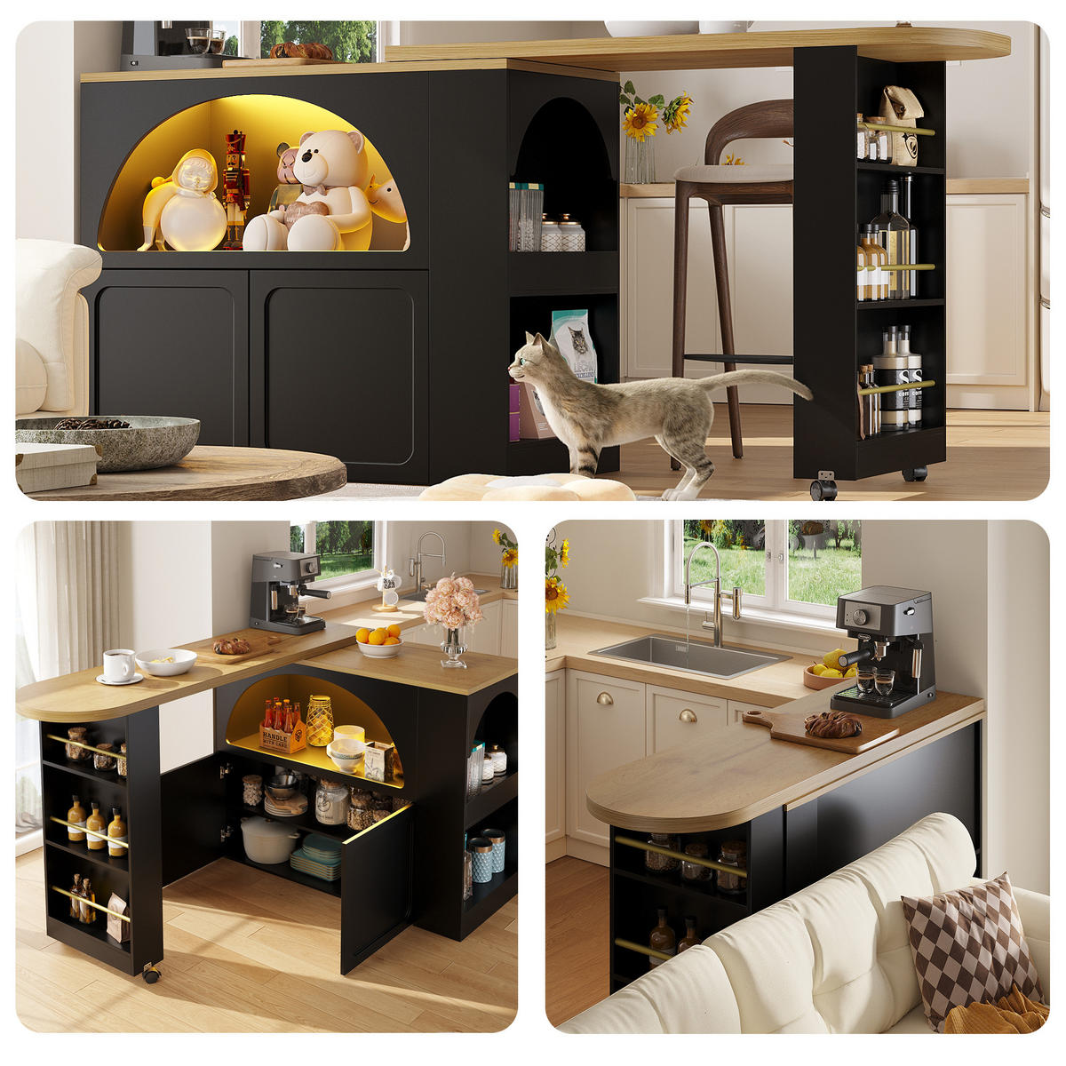 BARTISCH DE-38348 135/205 cm ausziehbar mit LED-Beleuchtung Schwarz - Schwarz, Holzwerkstoff (39/135/100cm) - ComfortXL