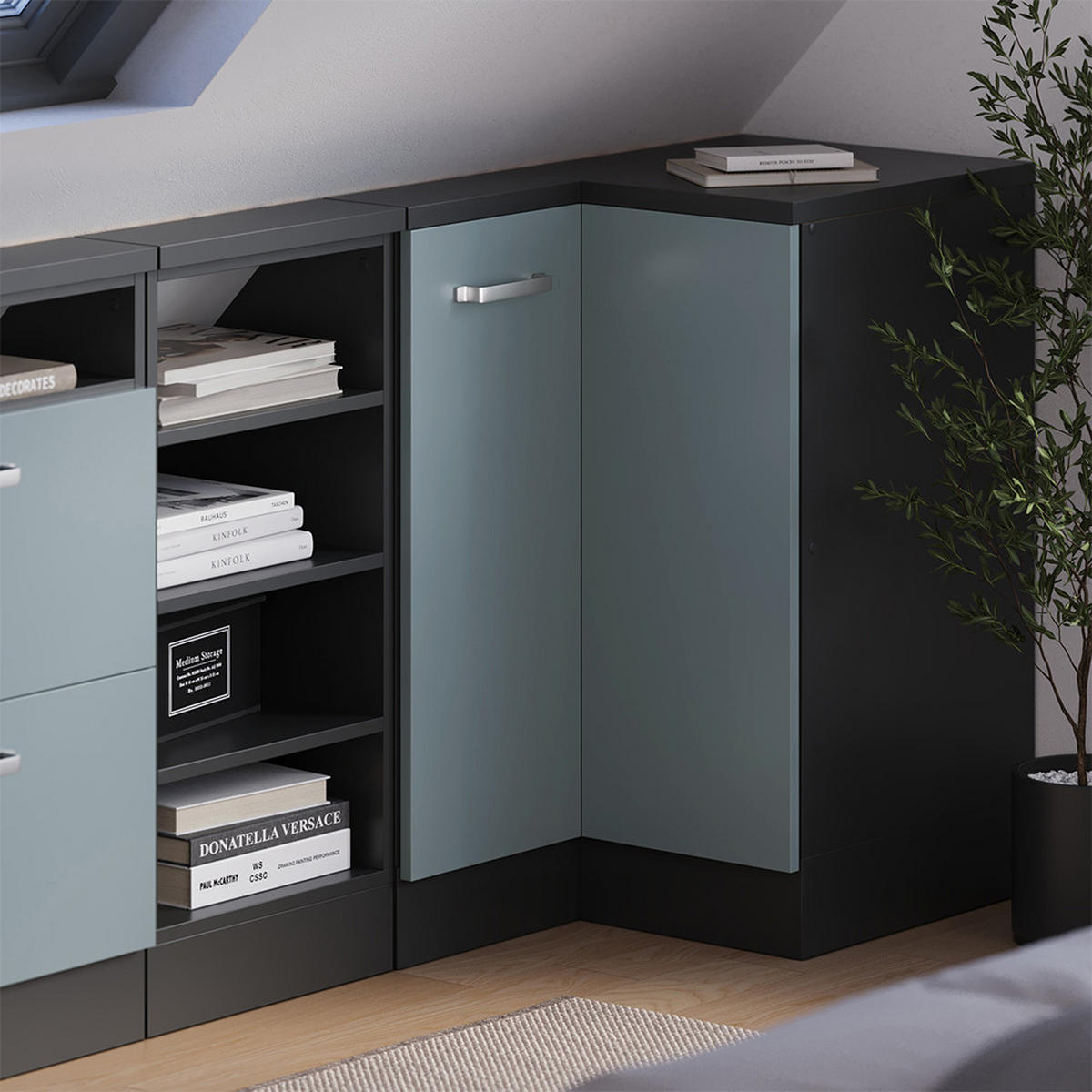 DACHSCHRÄGENSCHRANK ECKSCHRANK Rion Blau-Grau/Anthrazit 75.6 x 81.6 cm mit 1 Tür - Anthrazit/Blaugrau, Holzwerkstoff (75.6/81.6/75.6cm) - Vicco