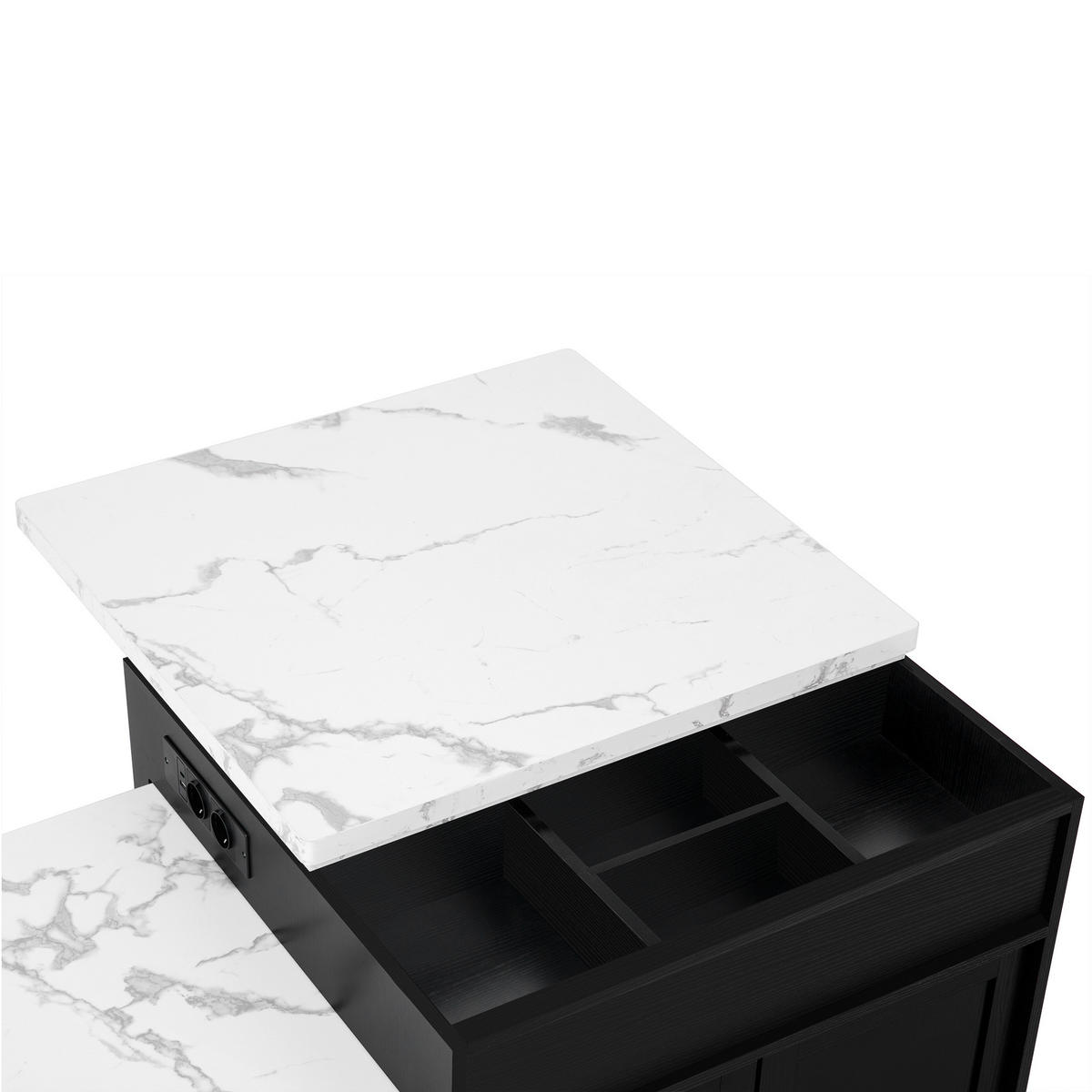 KÜCHENINSEL 125.5-187.5x71x93 cm Schwarz mit LED-Beleuchtung & Ladestation - Schwarz, Holzwerkstoff (187.5/93/71cm) - Modfu