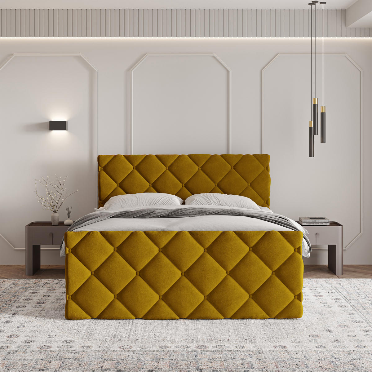 BOXBETT ROVARI 140x200 cm mit Matratze und Topper - Gelb - Gelb, Holz (140/200cm) - MASSENO