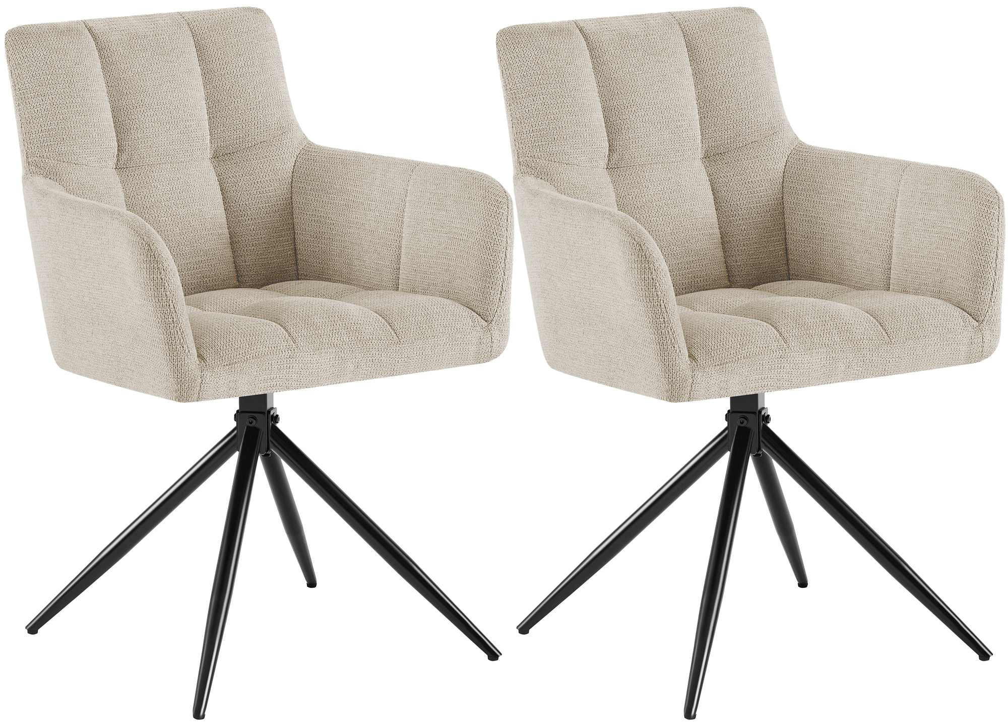 ARMLEHNENSTUHL 2er Set Stoff Creme - Creme/Schwarz, Textil/Metall (59/87/59cm) - CLP