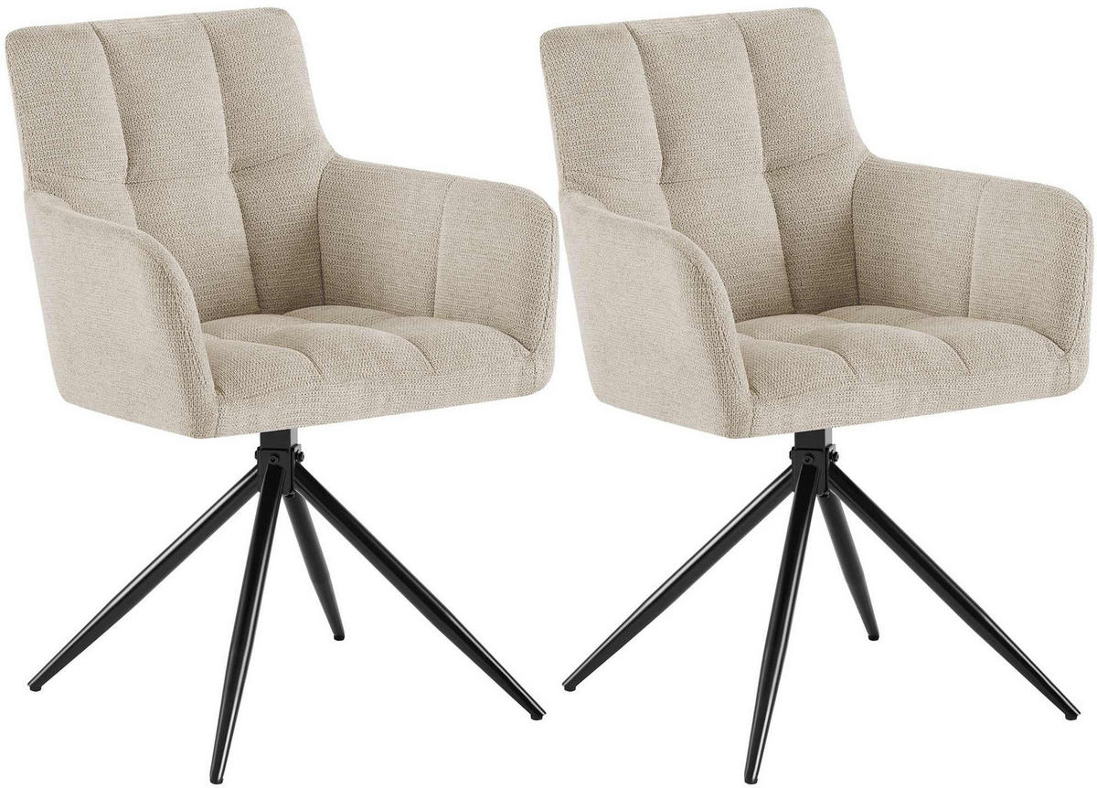ARMLEHNENSTUHL 2er Set Stoff Creme - Creme/Schwarz, Textil/Metall (59/87/59cm) - CLP