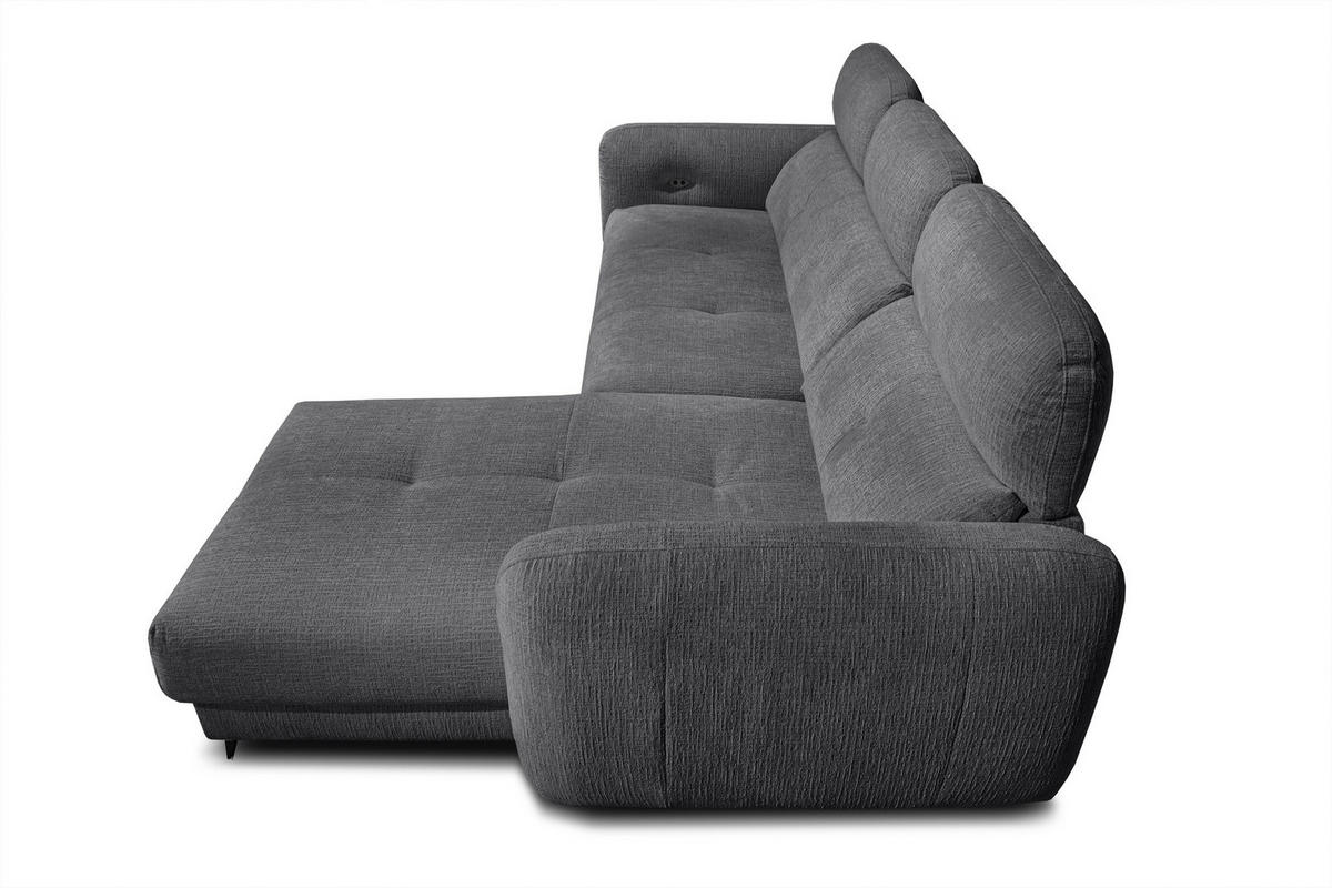 ECKSOFA SVEN 3-Sitzer, 1 Relax XL, verstellbare Kopfstützen, dunkelgrau - Anthrazit/Schwarz, Holzwerkstoff/Textil (256/163cm) - Courtois Laville