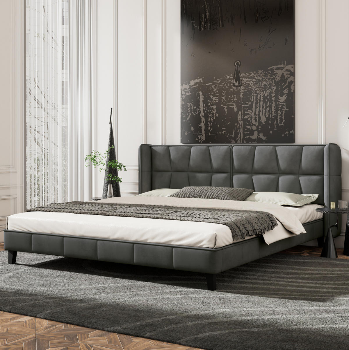 POLSTERBETT mit Kopfteil 180x200 cm Samt Grau - Grau, Metall (180/200cm) - Meubliv