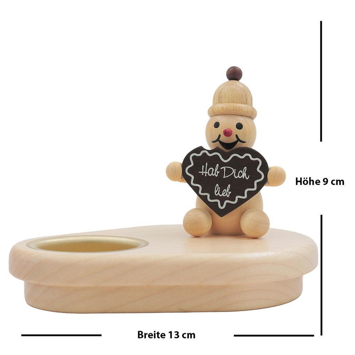 HOLZFIGUR Schneemann mit Teelicht und Lebkuchenherz 13/9 cm - Multicolor, Holz (13/1/0.1cm)
