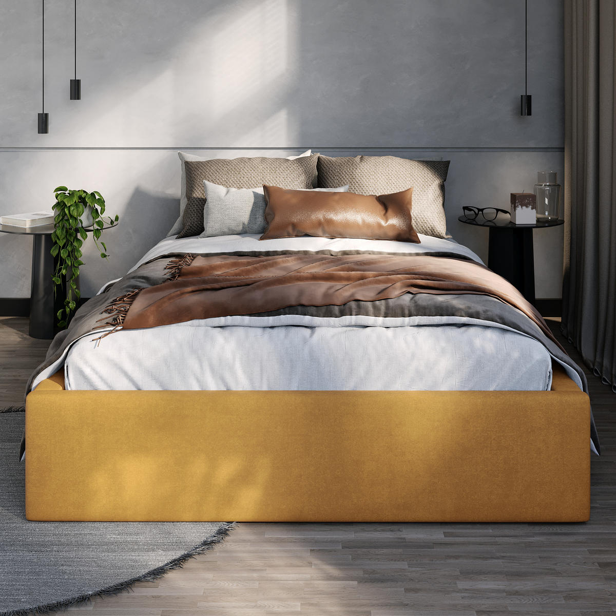 POLSTERBETT 120x200cm Bett mit Stauraum Lattenrost Gelb - Gelb, Holz/Holzwerkstoff (120/200cm) - Muralo