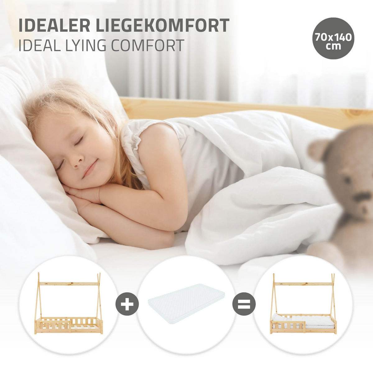 KINDERBETT Tipi 70x140 cm Natur - Naturfarben, Holz (70/140cm) - ML-DESIGN