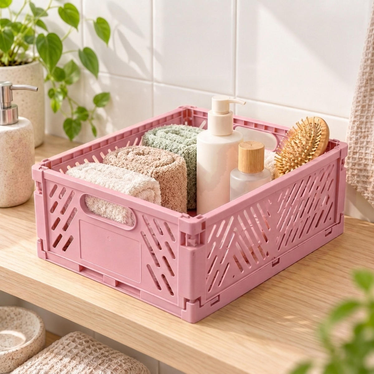 SKLÁDACÍBOX Růžová sada-4 plast - růžová, plast (29/12/21cm) - Relaxdays