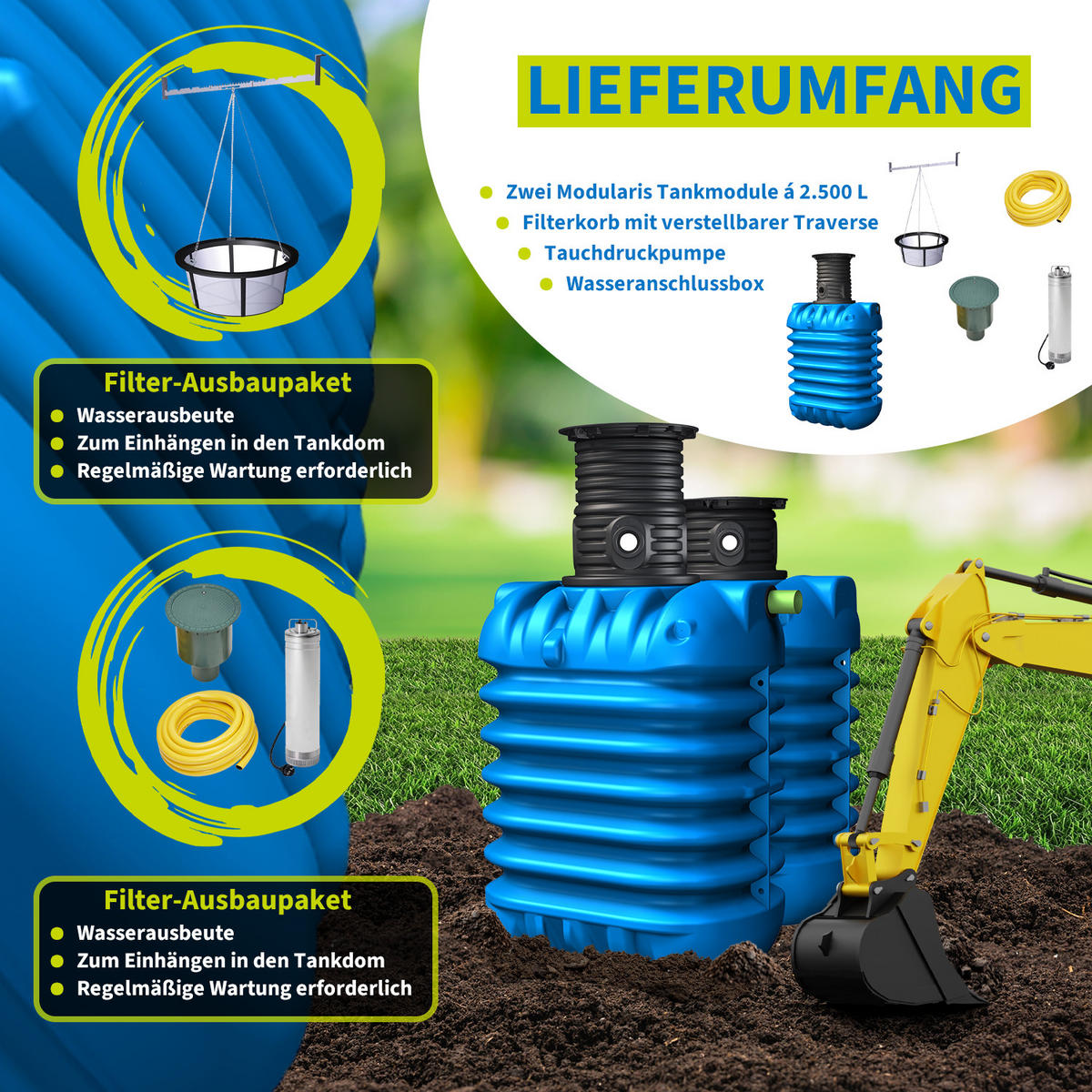 ERDTANK-PAKET 5000 L - Blau, Kunststoff (147/201/230cm) - 4rain