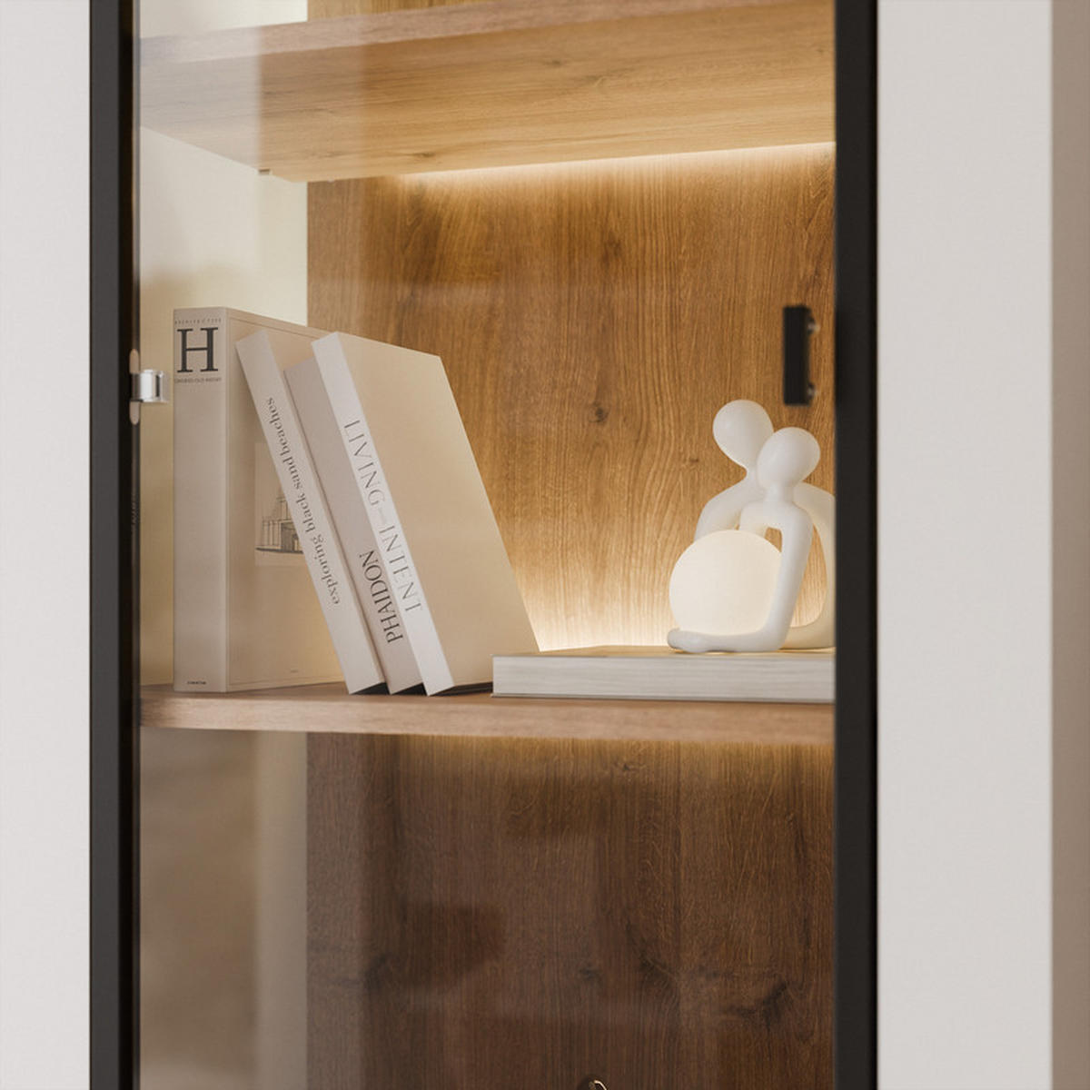 VITRINE AVENA mit LED-Beleuchtung, 60/40/194 cm Weiß / Eiche - Weiß, Holzwerkstoff/Kunststoff (60/194/40cm) - Idohome