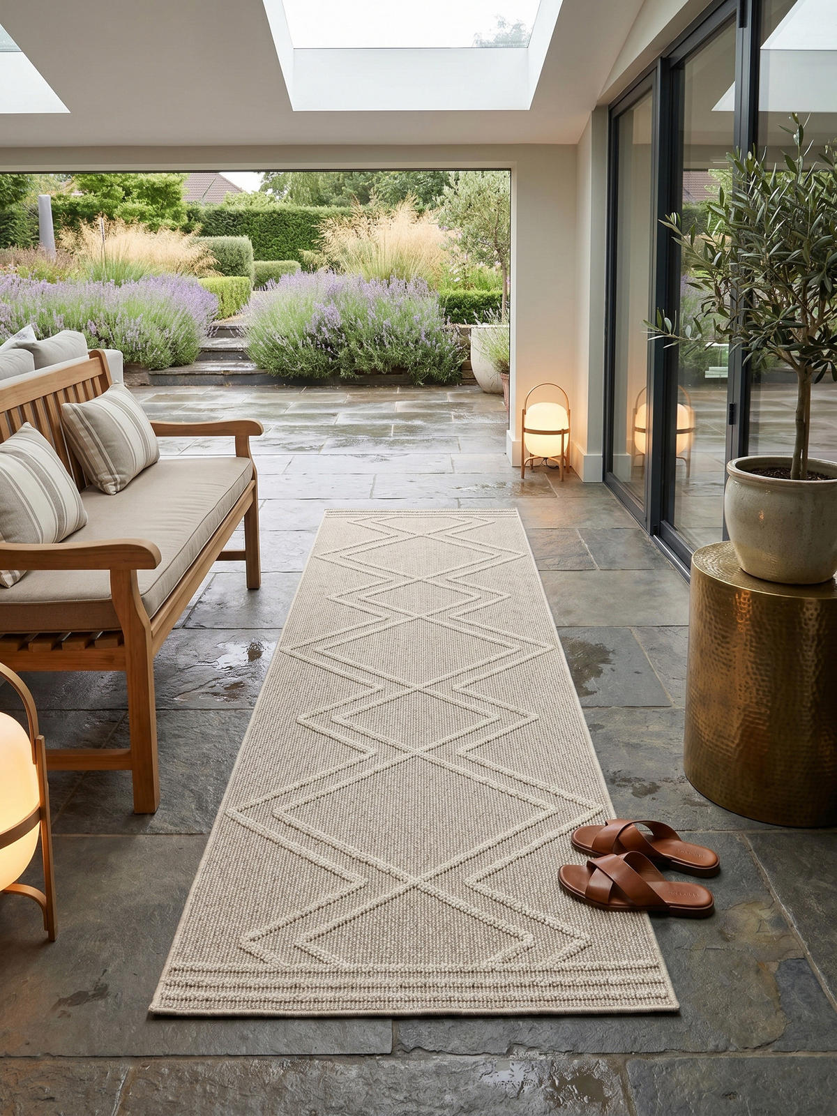TEPPICH Outdoor IMST in Beige, im Boho-Stil, aus Polypropylen, 80 x 250 cm - Beige, Textil (250/80cm) - KADIMA DESIGN