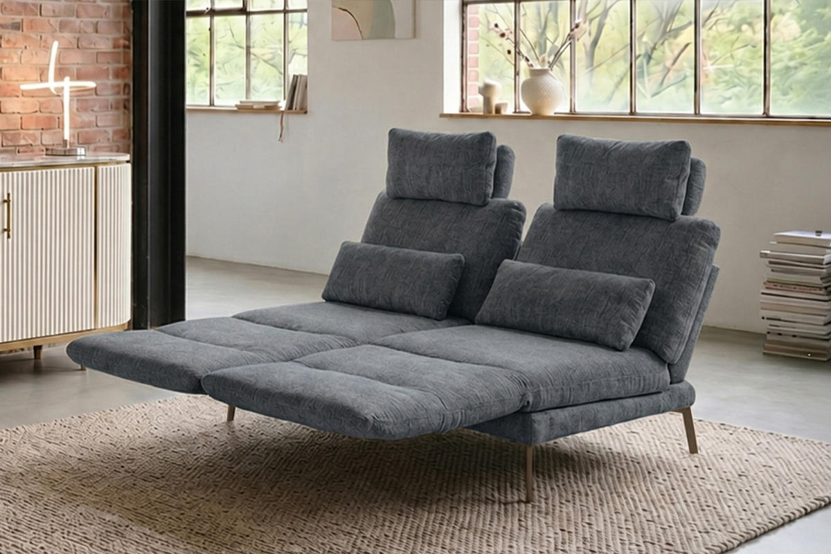 SOFA HOLLY Anthrazit Flachgewebe - Anthrazit/Braun, Textil/Metall (176/90/92cm) - KAWOLA