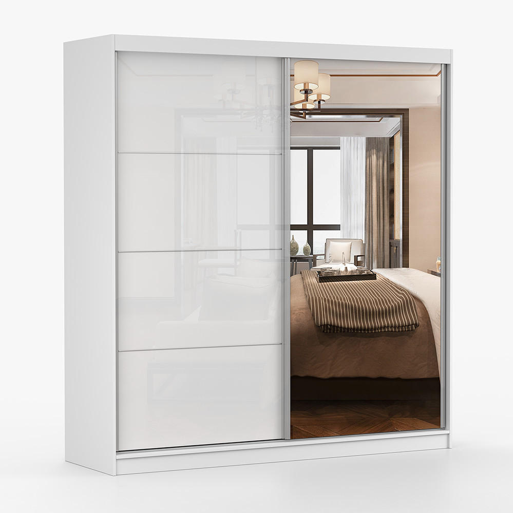 SCHWEBETÜRENSCHRANK 203/218/61cm 2-türig Pola 35 Weiß,Weiß Semigloss - Alufarben/Weiß, Glas/Holzwerkstoff (203/218/61cm) - imoebel24