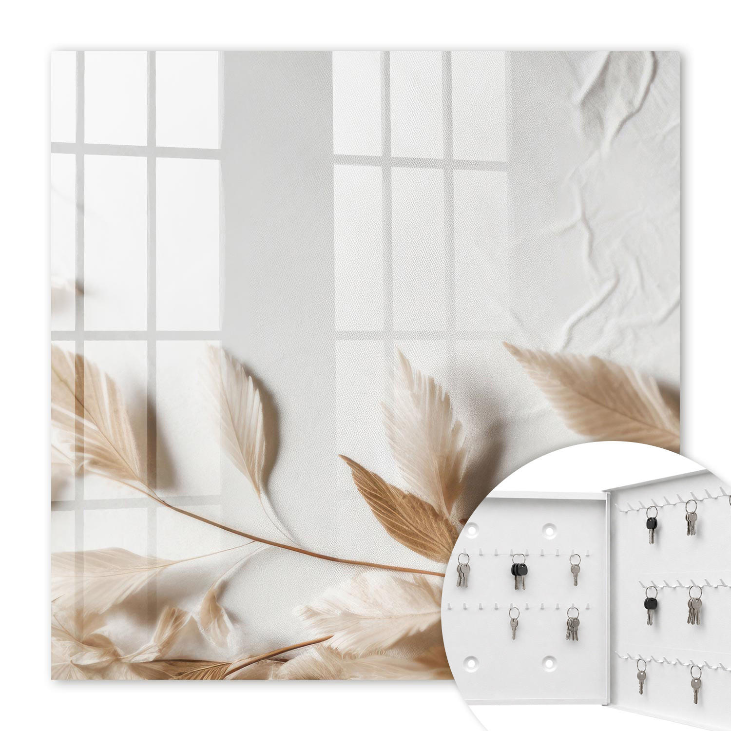 SCHLÜSSELBOX Weiß 30x30 cm – Türöffnung nach rechts - Subtile Natur - Beige, Metall (30/30/5cm) - TULUP