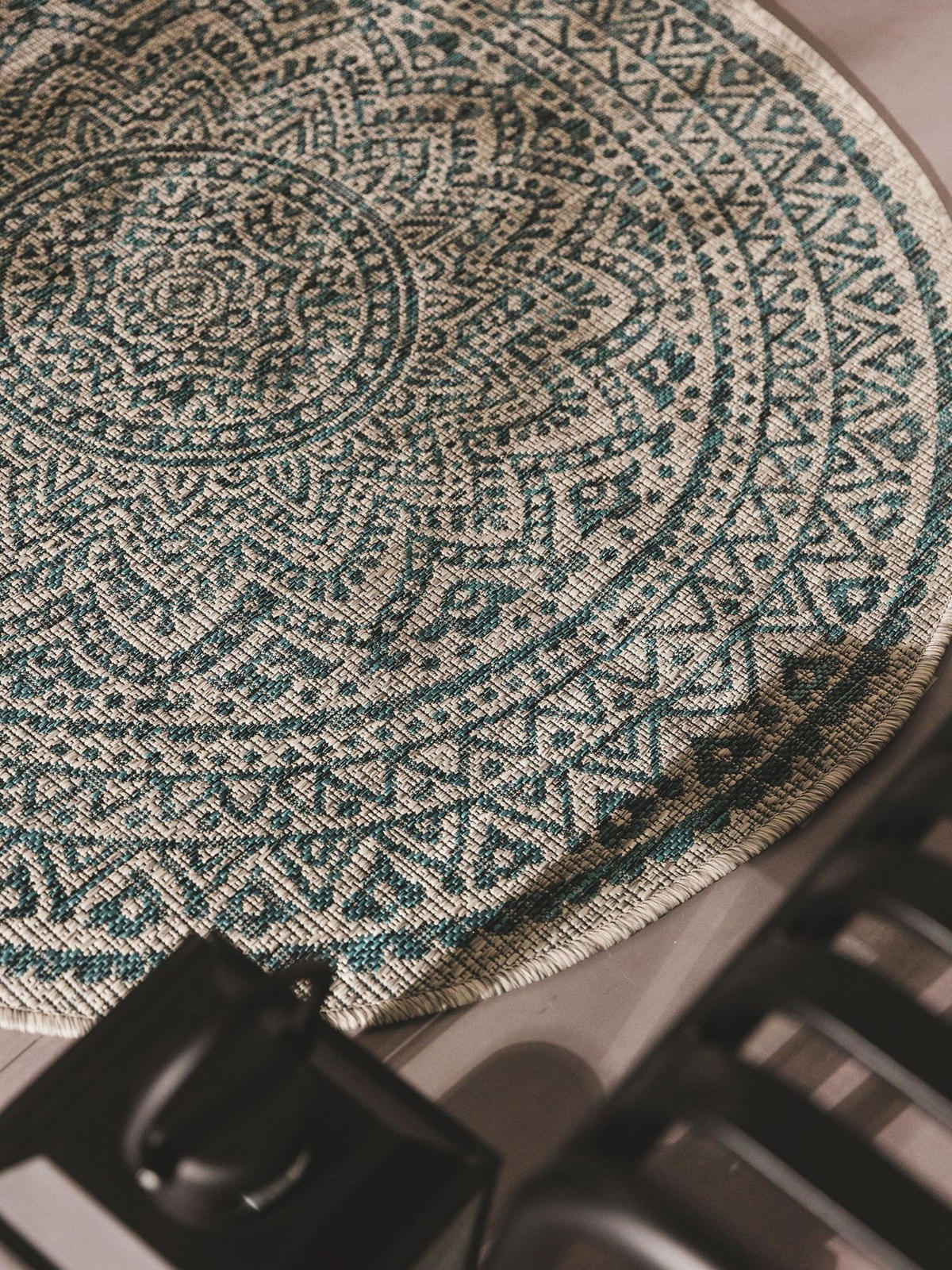 VNITŘNÍ a venkovní kulatý koberec Cleo Béžová/Modrá ø 150 cm kulatý - modrá/béžová, plast/umělá hmota (150/1cm) - KUNSTLOFT