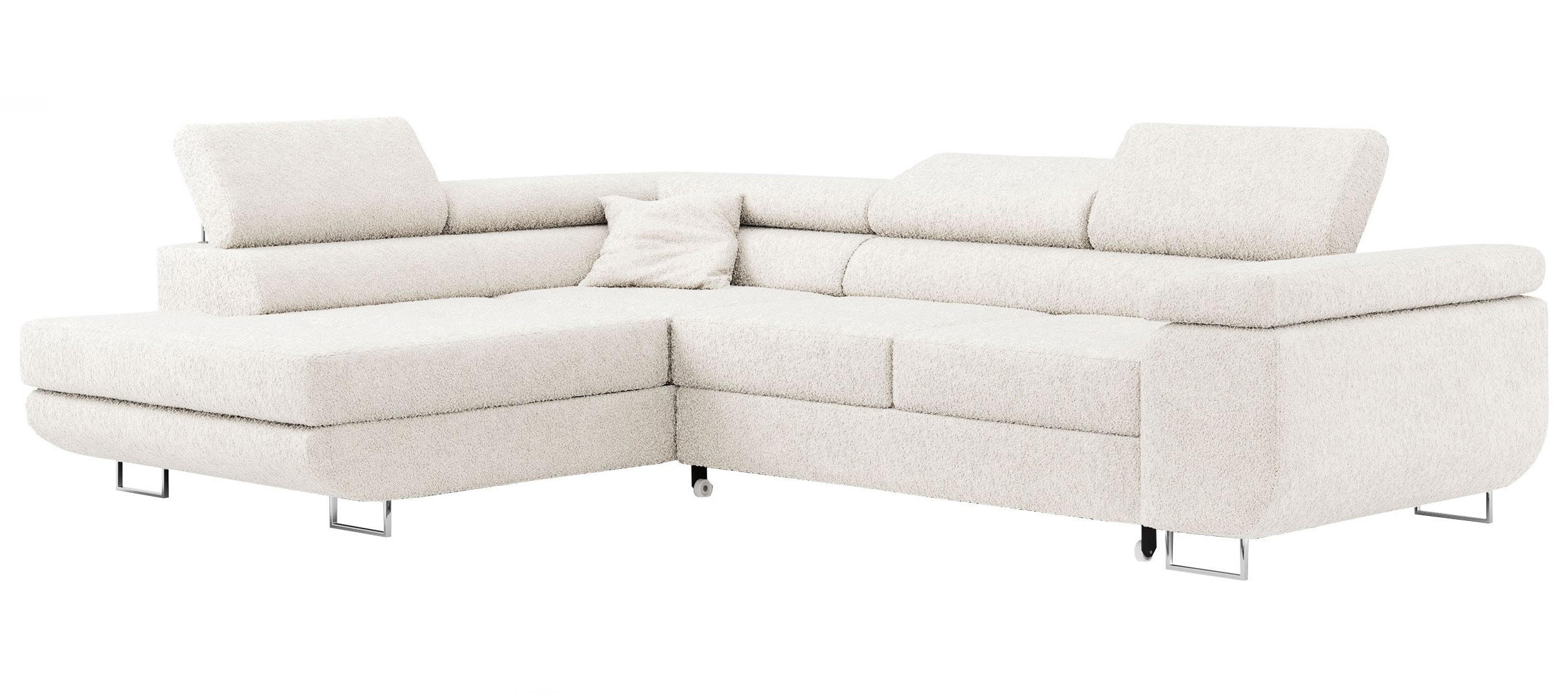 ROHOVÁ SEDAČKA GUSTAW L - Bílá Bouclé - Levá Strana - bílá/stříbrná, kov/textil (275/205cm) - MKS