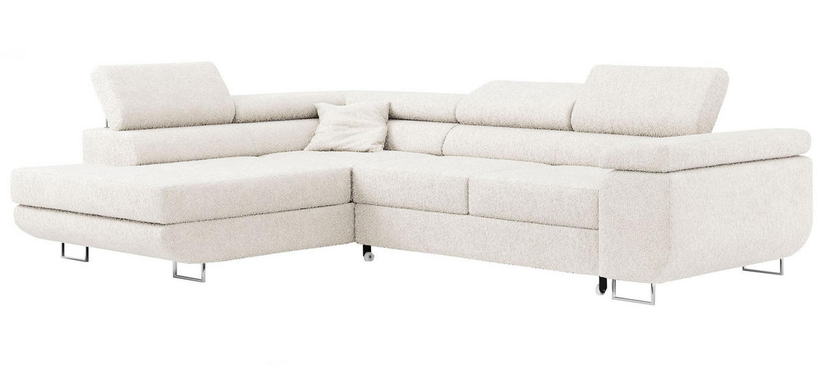 ROHOVÁ SEDAČKA GUSTAW L - Bílá Bouclé - Levá Strana - bílá/stříbrná, kov/textil (275/205cm) - MKS