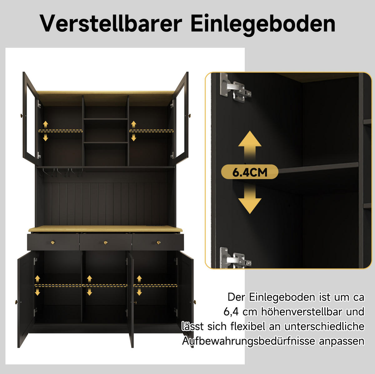 BUFFETSCHRANK mit Glastüren 120 x 40 x 191 cm MDF Schwarz mit Steckdosen - Schwarz, Holzwerkstoff (40/191/120cm) - Meubliv