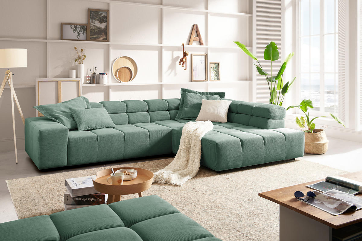 ECKSOFA NEVADA Grün Cord - Schwarz/Grün, Kunststoff/Textil (319/215cm) - KAWOLA