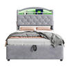 POLSTERBETT 90/200 cm grau mit Stauraum und LED-Beleuchtung - Grau, Textil (90/200cm) - OKWISH
