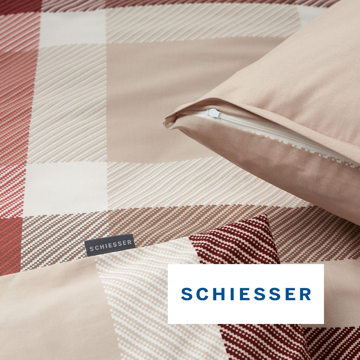 BETTWÄSCHESET Kris - Renforcé - 2-teilig - 135 x 200 cm - Beige-Rot - Rot, Textil (135/200cm) - SCHIESSER