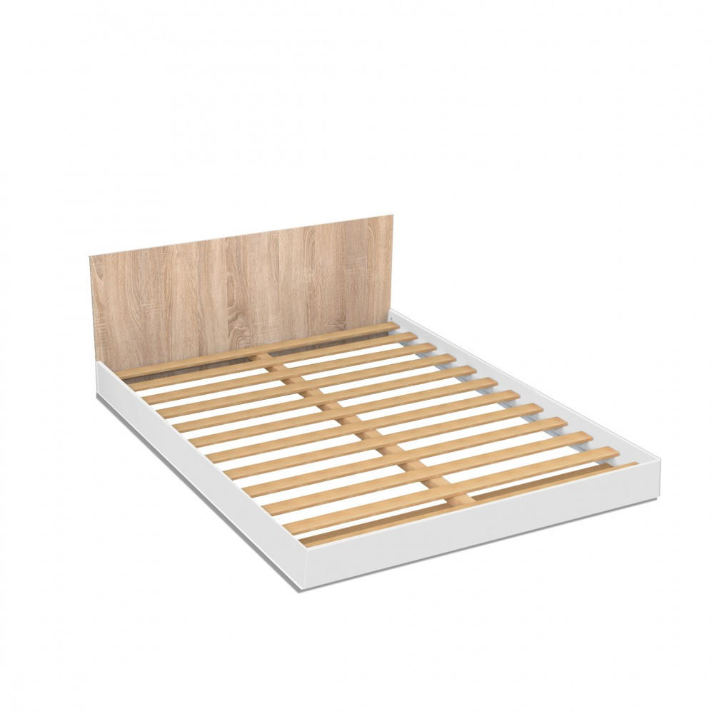 BETT LOFT / BETT 140x190 cm + Lattenrost + Kopfteil - Weiß & gebleichte Eiche - Weiß, Holzwerkstoff (140/190cm) - Weber Industries